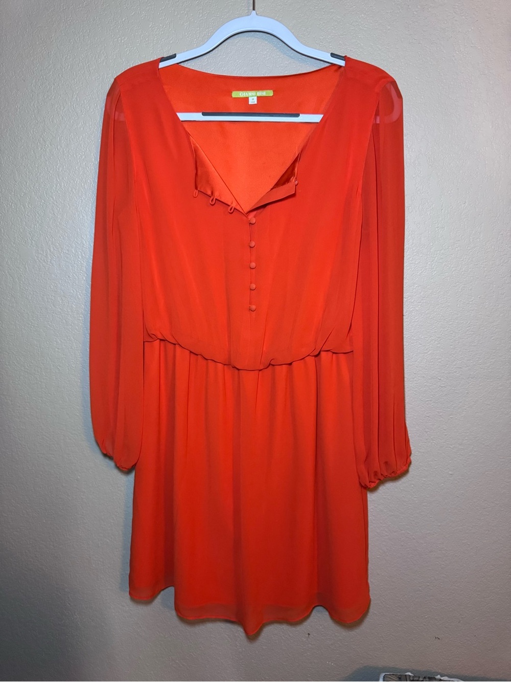 Gianni Bini Bright Orange Long-Sleeve V-Neck Dress